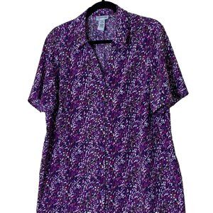 Catherines Women's Speckle V-Neck Collared Short Sleeve Top Size 14/16W Purple